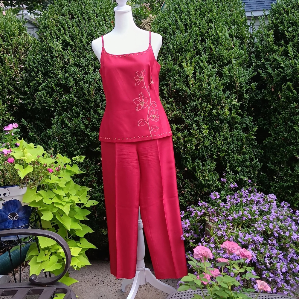 Ruby Red Embroidered Beeded Top With Matching Cap… - image 4